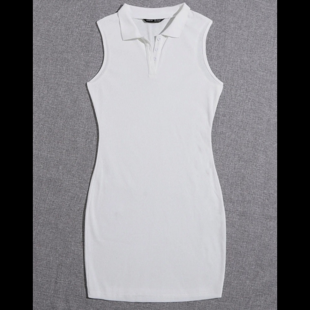 Ribbed knit collard halter dress